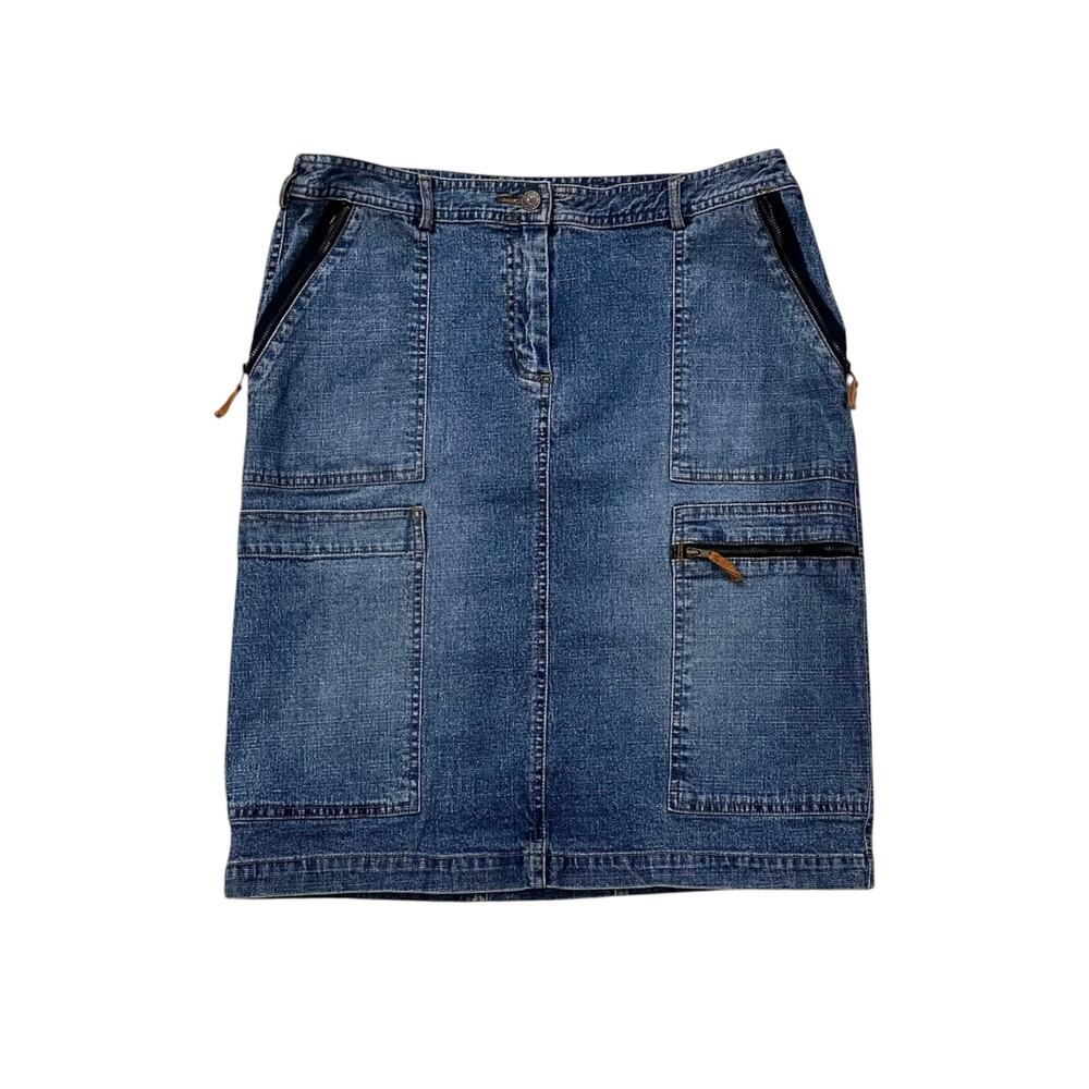 90s Y2K BCBGMaxAzaria Jeans Denim Cargo Skirt Sz 12 Knee Length